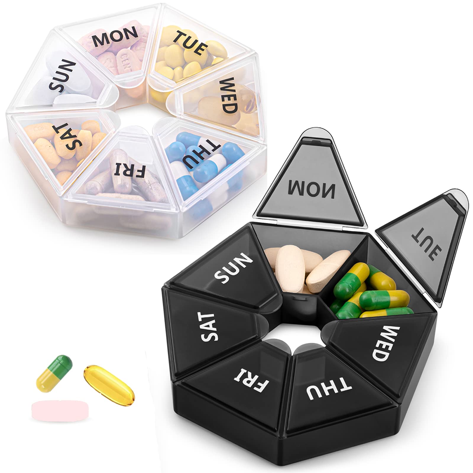 2 Pack Weekly Pill Organizer, Tnvee Extra Large Pill Box Case 7 Day Travel Medicine Organizer Large Compartment for Vitamins, Fish Oils, Supplements and Medication