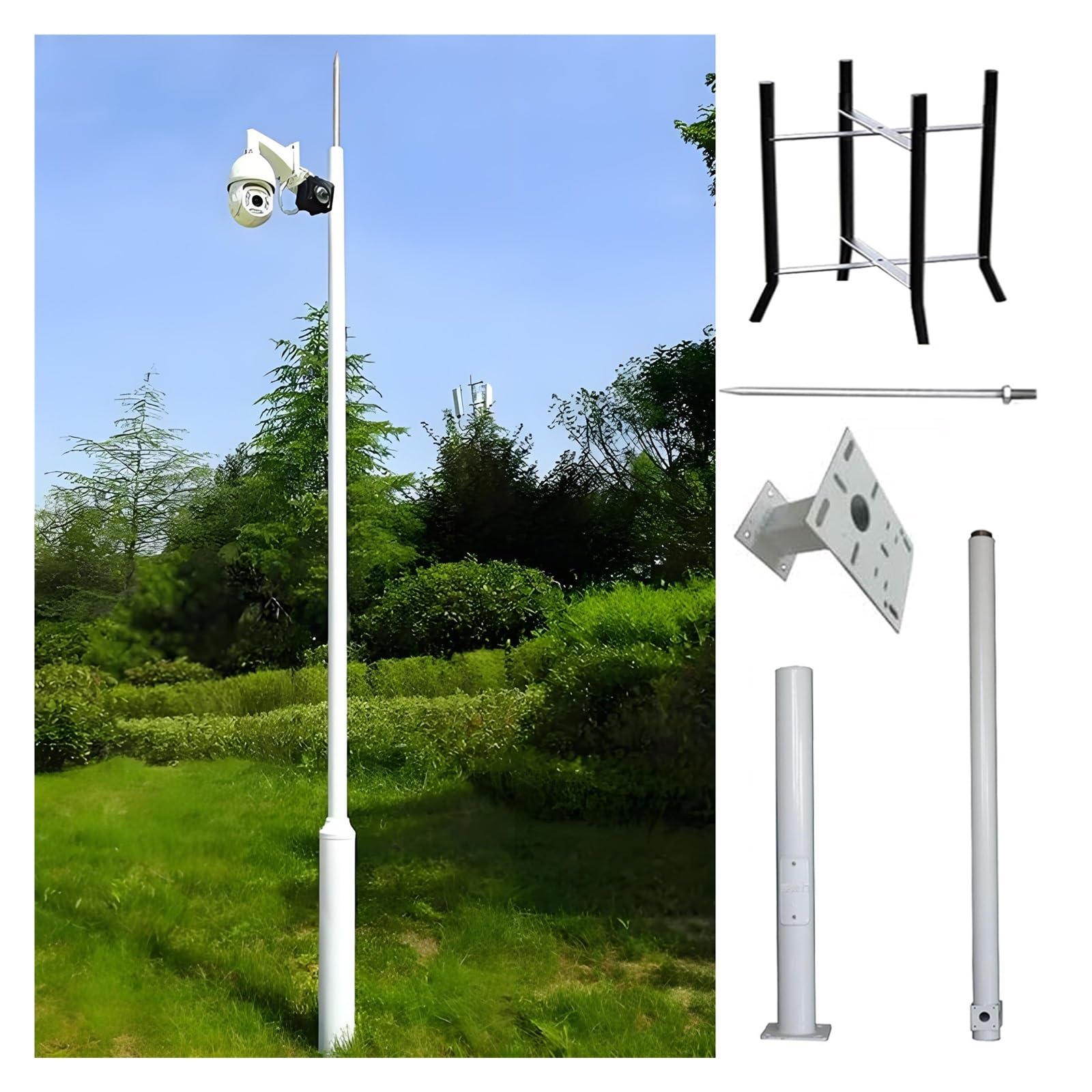 Support de fixation résistant aux intempéries pour panneaux solaires et caméras - Poteau de sécurité réglable de 2 m (6,6 pi) pour solutions de surveillance de 2 à 6 m, support extérieur dur