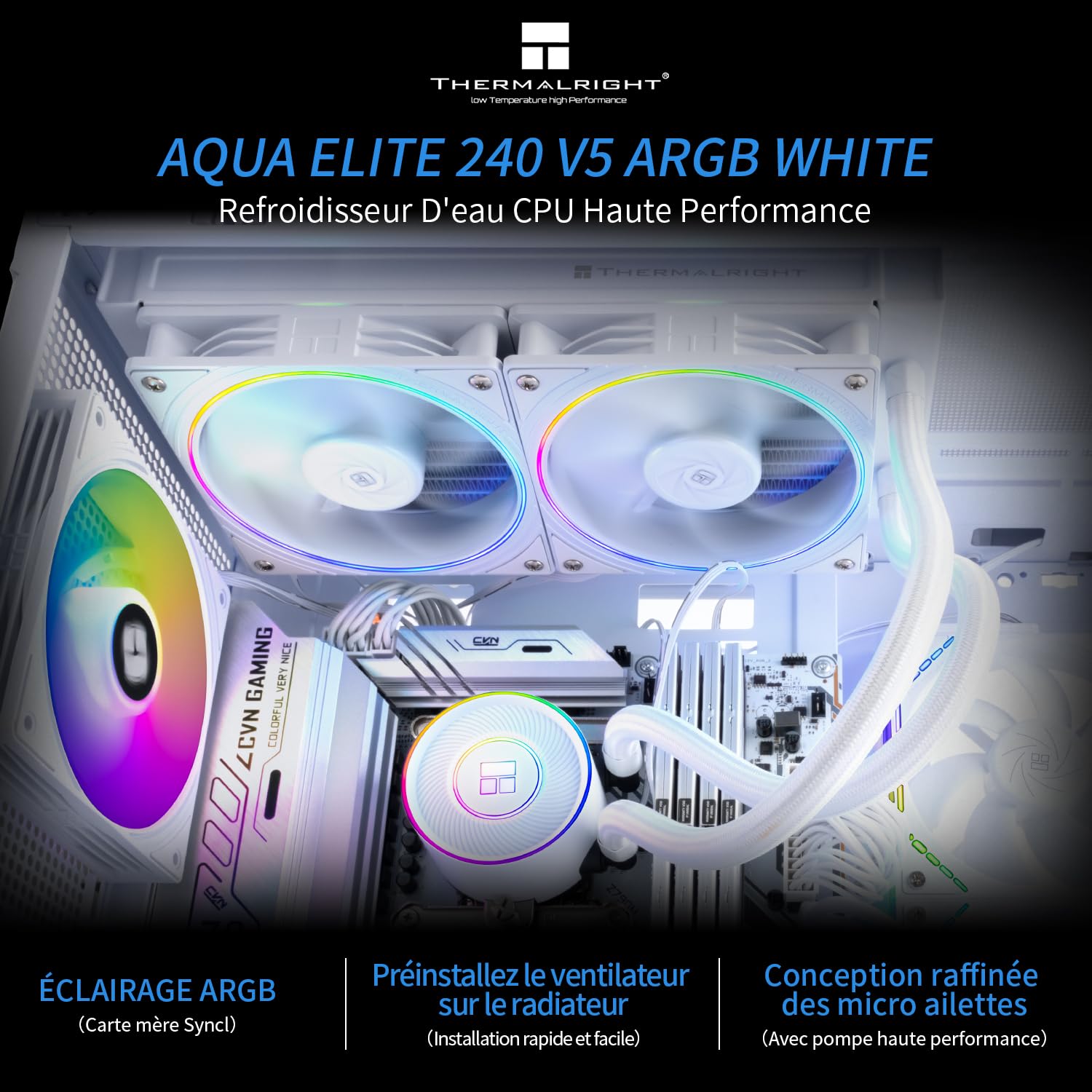 Thermalright Aqua Elite 240 V5 ARGB - Raffreddatore liquido CPU bianco 240 mm, 2 ventole TL-S12-W PWM, per AM4/AM5, Intel LGA115X/1200/1700/1851 AIO