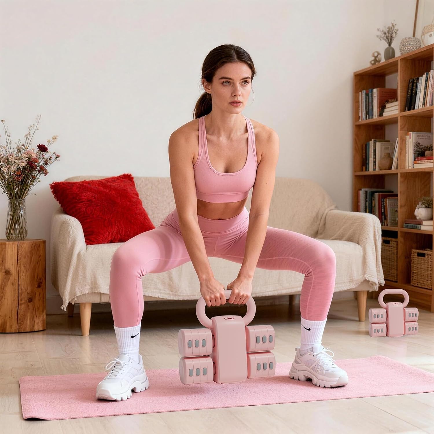 4‑in‑1 Adjustable Kettlebell Dumbbell Set 12 LBS Home Gym Weights for Women | Weight adjustable，Kettlebell and dumbbell four-in-one，Adjustable from 2.2 to 12 pounds，Compact Storage