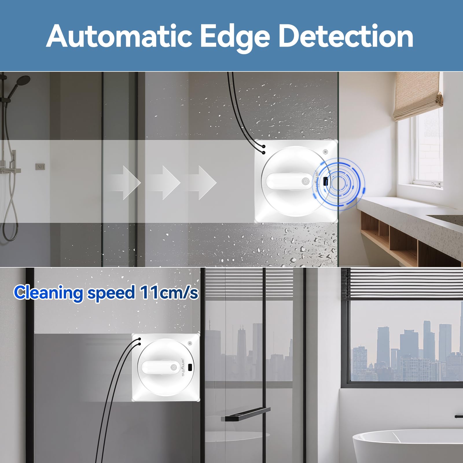 Fensterputzroboter mit aktiver Sprühfunktion, Intelligenter Fensterroboter mit 3500 Pa Saugkraft, 4 Reinigungswegen und Kantenerkennungssystem, für viele Fenstertypen geeignet