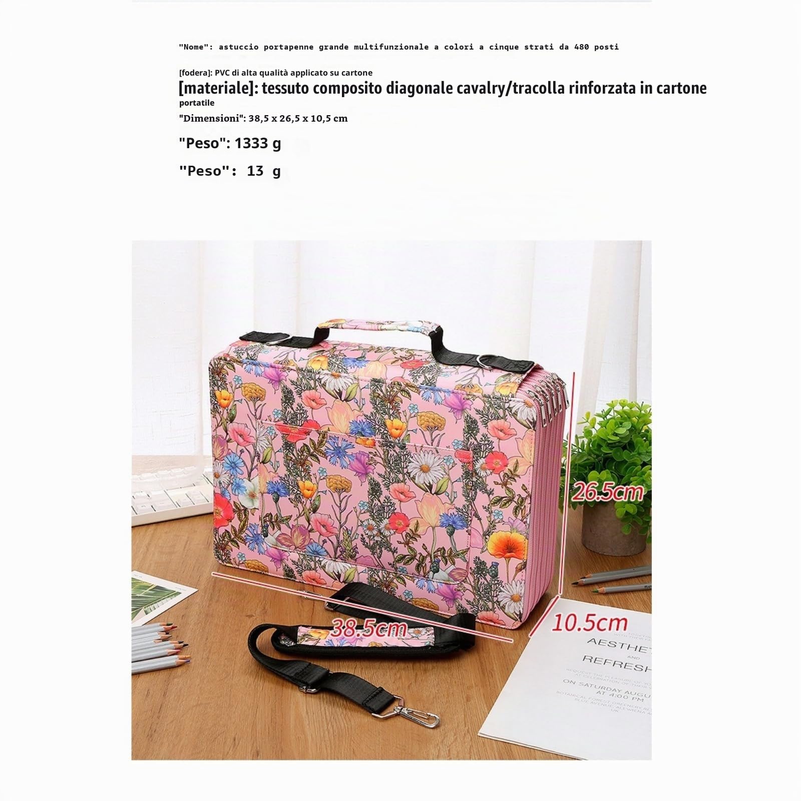 Générique Astuccio per matite colorate, 480 scomparti con cerniera, portamatite per matite e penne, pennarelli per scuola e ufficio, con astuccio per matite di grande capacità, blu, Organizer per