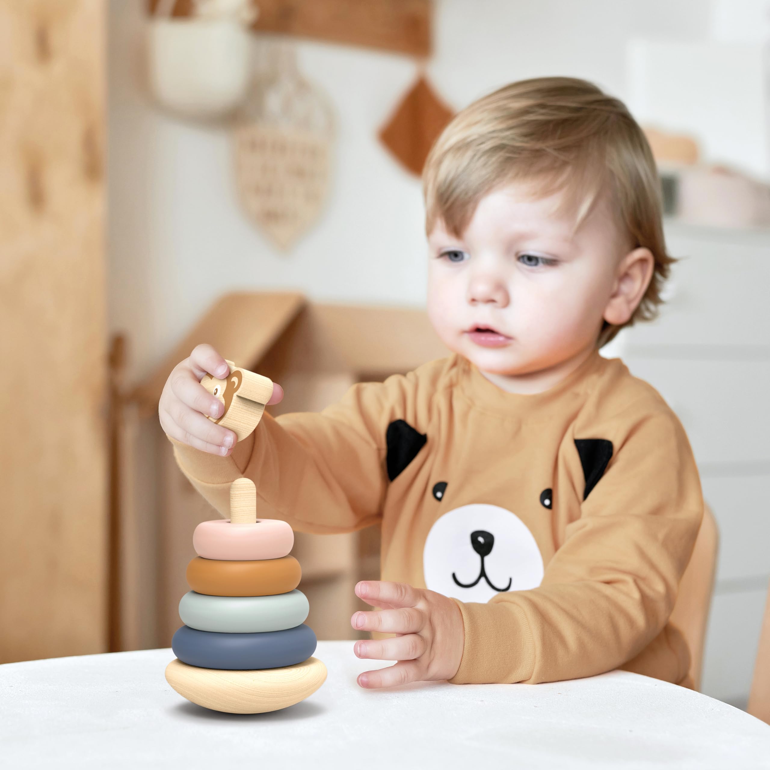 SPEEDY MONKEY Roly Poly Stacking Toys - Giocattoli impilabili in legno di alta qualità, atossici, per bambini da 6 a 12 mesi, regali colorati ed educativi per bambini, per genitori, mamme e amici