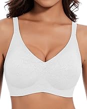 HORISUN Women's Non-Wired Bra Comfortable Seamless Non-Wired Full Coverage Bra V Neck Push Up Bralettes (Jacquard White S)