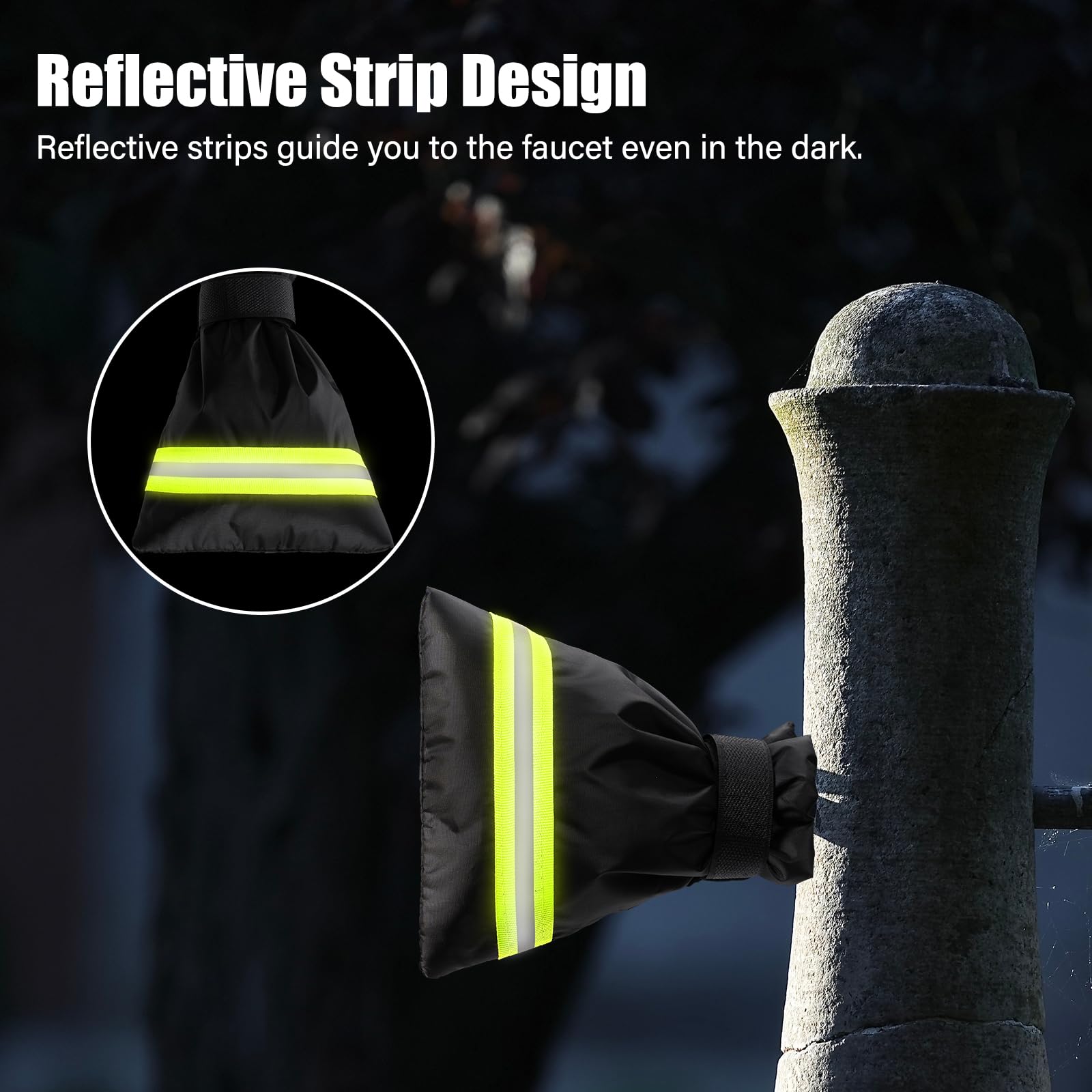 4 Pack Outdoor Faucet Covers For Winter – Thickened Insulated Hose Bib Covers, Waterproof Anti-Freeze Tap Protectors With Reflective Strips (Black, 6.69W X 8.27H)