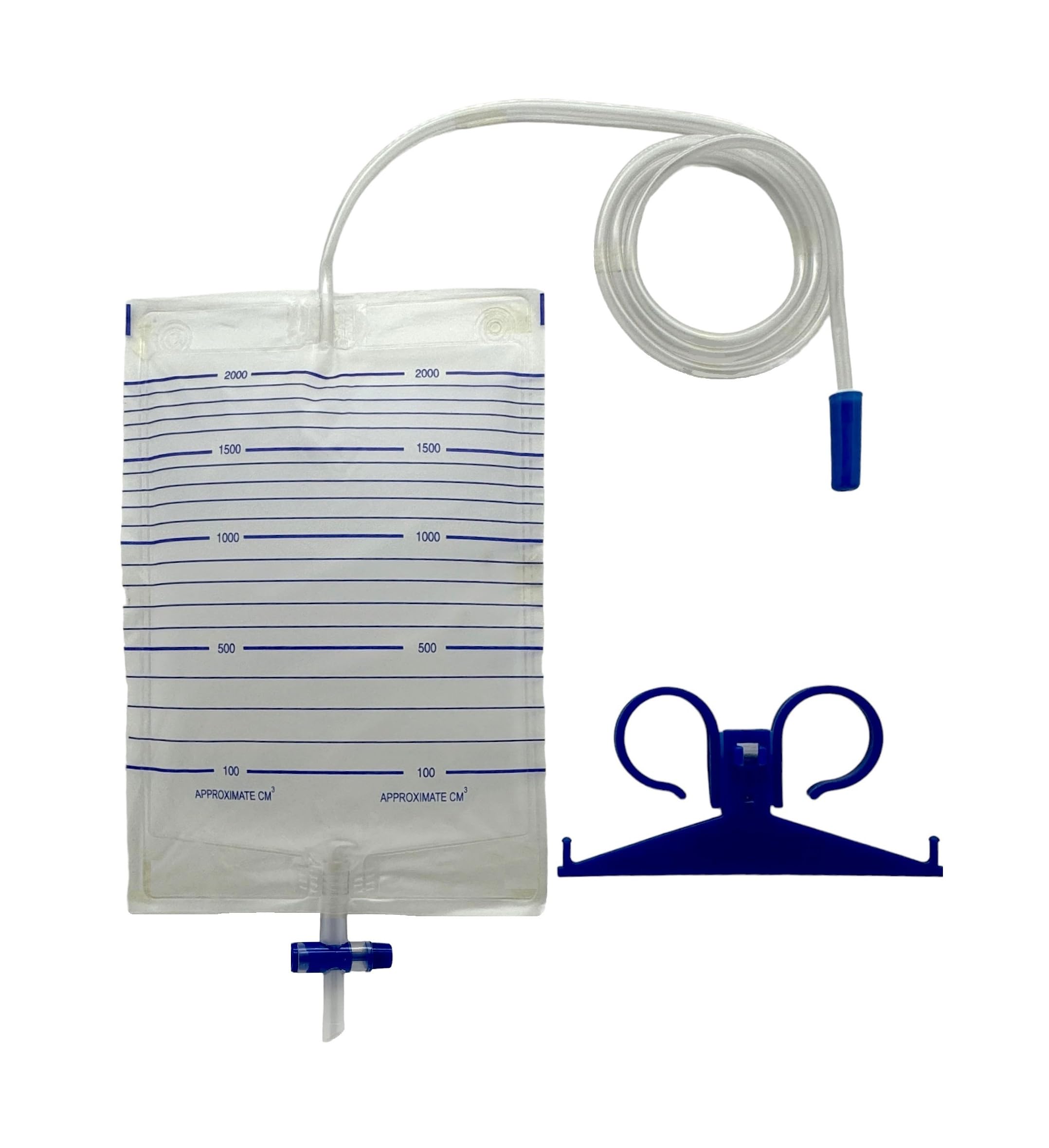 Sacca per urina da letto - monouso - capacità ml. 2000 - tubo cm.130 - valvola di scarico a "T" - valvola anti reflusso - conf. 90 pz (3 conf.30 pz) - CE