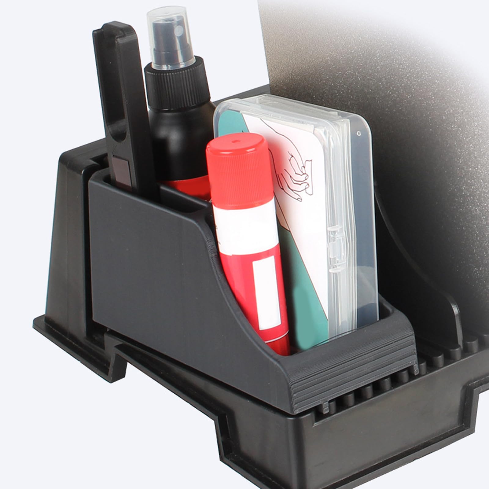 Organizer per stampante con vassoio porta attrezzi rimovibile e 5 divisori in acrilico per archiviazione verticale e gestione degli accessori, organizer per forniture di stampa