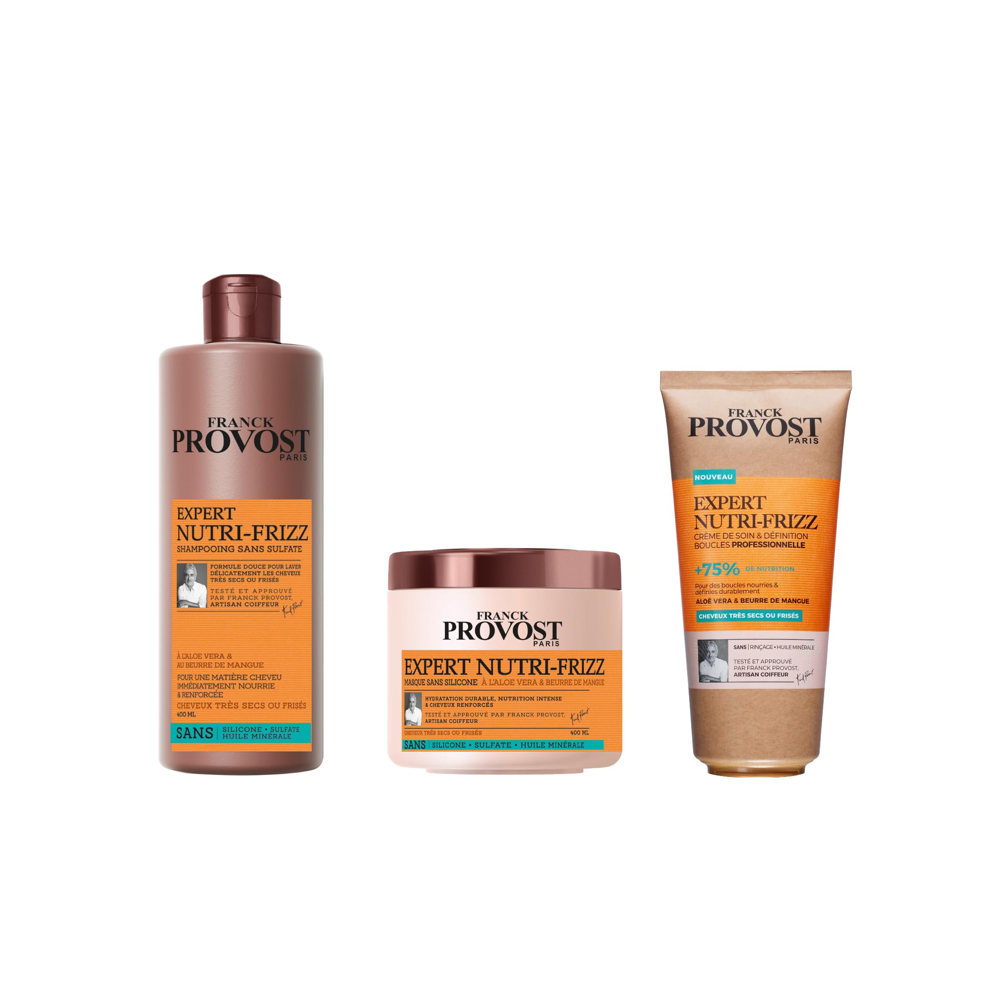 Lot De 2 Shampoings Franck Provost Expert Nutri-Frizz Pour Cheveux Secs/frisés - 2x400 Ml, Parfum Mangue