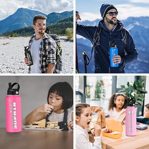 Miniatura 7 de Botella de agua grabada personalizada aislada con pajilla, botella de agua deportiva personalizada con nombre, botella de agua de acero inoxidable