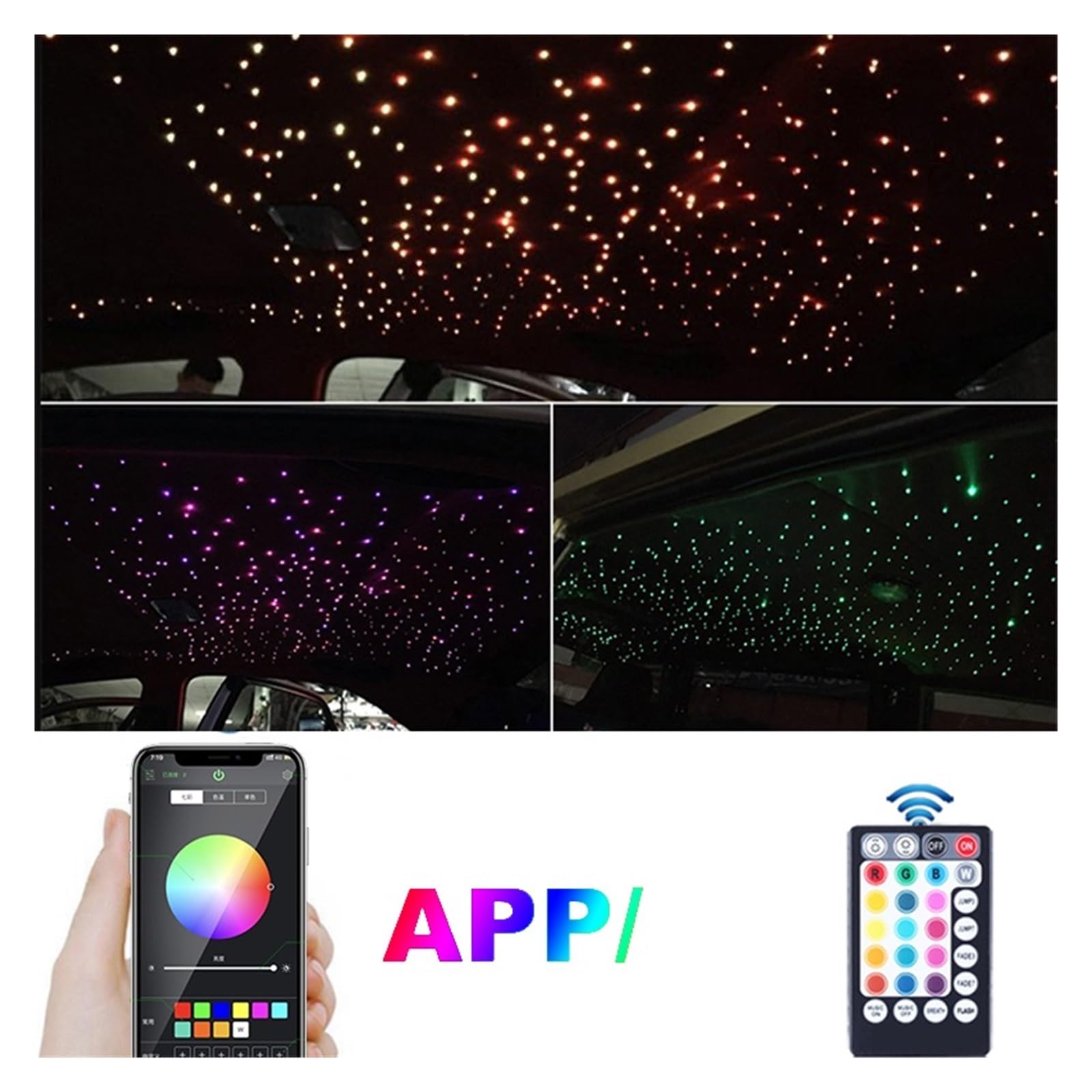 Oświetlenie wnętrza samochodu LED, 12W Twinkle Car Star oświetlenie dachowe LED Starry Sky sufitowa lampka nocna, dekoracja samochodu lampa akcesoria samochodowe kolorowe oświetlenie światłowodowe Świ