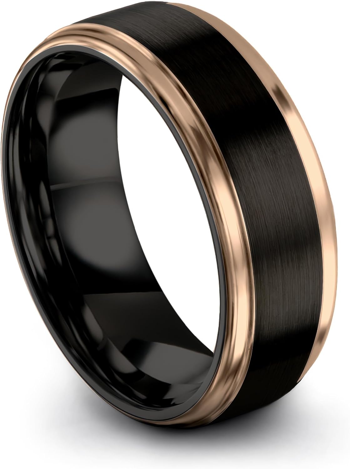 Tungsten Wedding Band Ring 10mm 8mm 6mm 4mm for Men Women 18k Rose Gold Plated Flat Cut Black Grey Brushed Polished