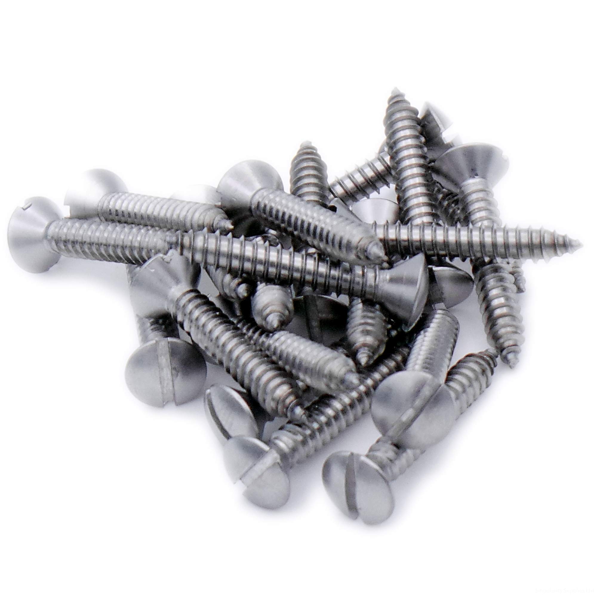 Singularity Supplies Silver No.12 X 0.625 (5.5Mm X 16Mm) Slot Raised Countersunk Self-Tapping Screw - Stainless Steel (A2) (Pack Of 20)