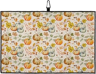 OComster Thanksgiving Golf Towel with Carabiner Clip, Watercolor Pumpkin Leaves Autumn Harvest Burlap Microfiber Waffle Pattern Golf Towel, Golf Accessories for Cleaning Clubs and Balls, 24x16 in