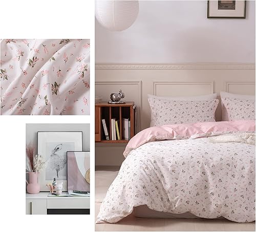 Miniatura 7 de DREAMINGO - Juego de funda de edredón floral reversible tamaño Queen, de algodón con flores botánicas, decoración estética de habitación para niñas