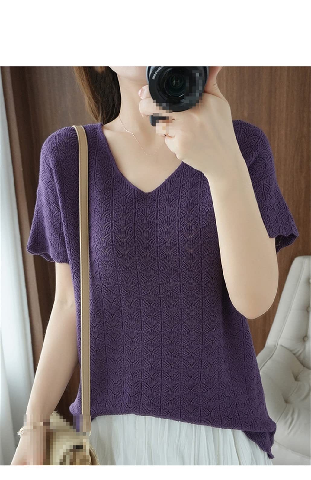 SaoBiiu Maglietta da donna Estate Cotone Tees Tinta Unita Maglia Pullover Signore Scollo a V Maglione Maniche Corte Tees Overside Top