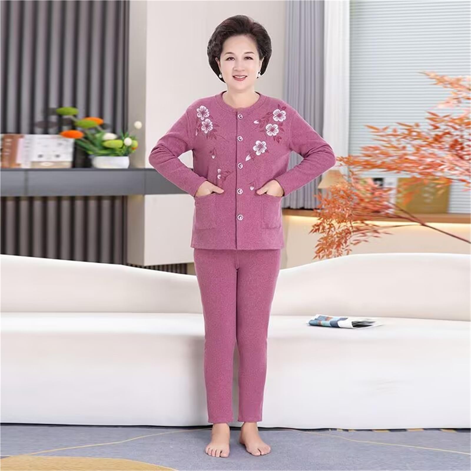Confezione Da 2 Cardigan Lavorati A Maglia For Donne Anziane Di Mezza Età Set Pantaloni E Maglioni Pigiama Intimo Termico Strato Di Base Top Canottiere A Maniche Lunghe