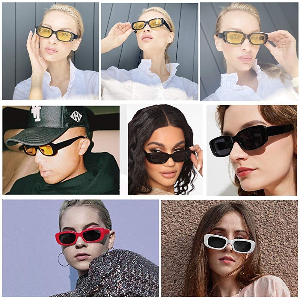 ELEGANTE Rectanglular Sunglasses For Women Retro Driving Sunlgasses Vintage Fashion Narrow Square Frame Uv400 Protection (C4 - Yellow Night Vision, Uv Protected) 3
