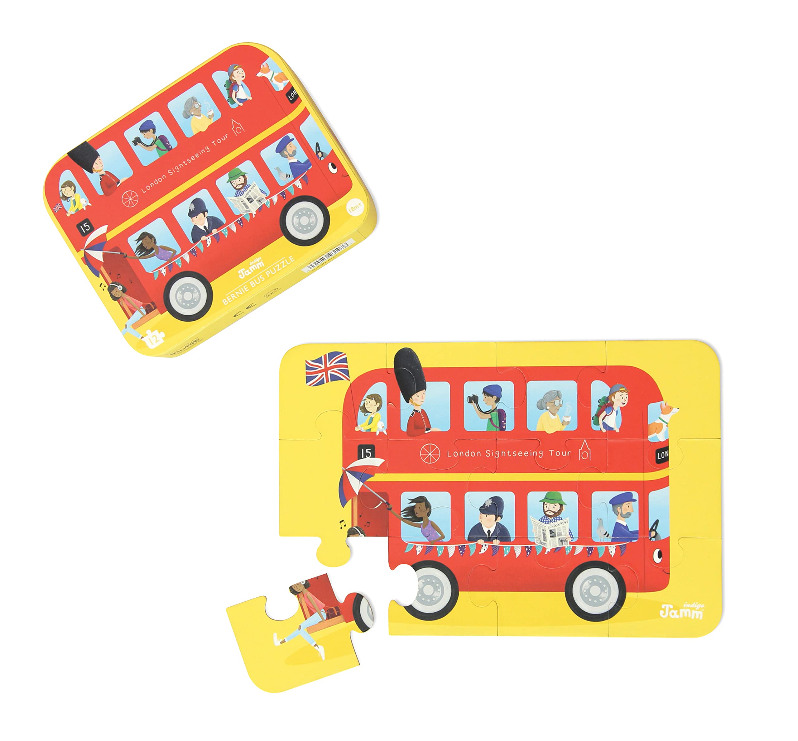 Bernie Bus and Friends London Bus 12 piece puzzle for 1, 2, 3, 4 year old. Problem solving toy by indigo jamm
