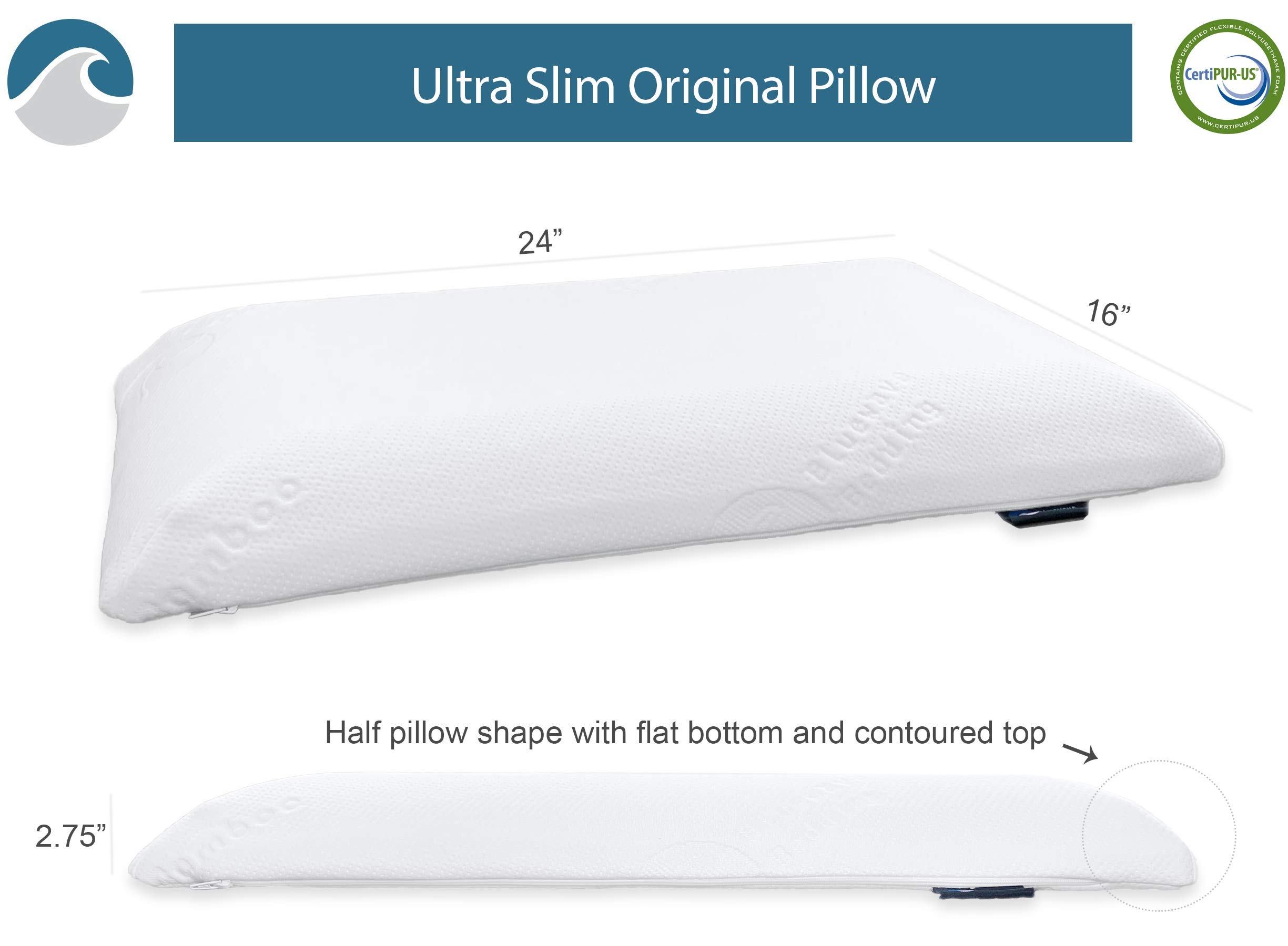 Bluewave Bedding Ultra Slim Gel Memory Foam Pillow for Stomach and Back Sleepers Thin and Flat