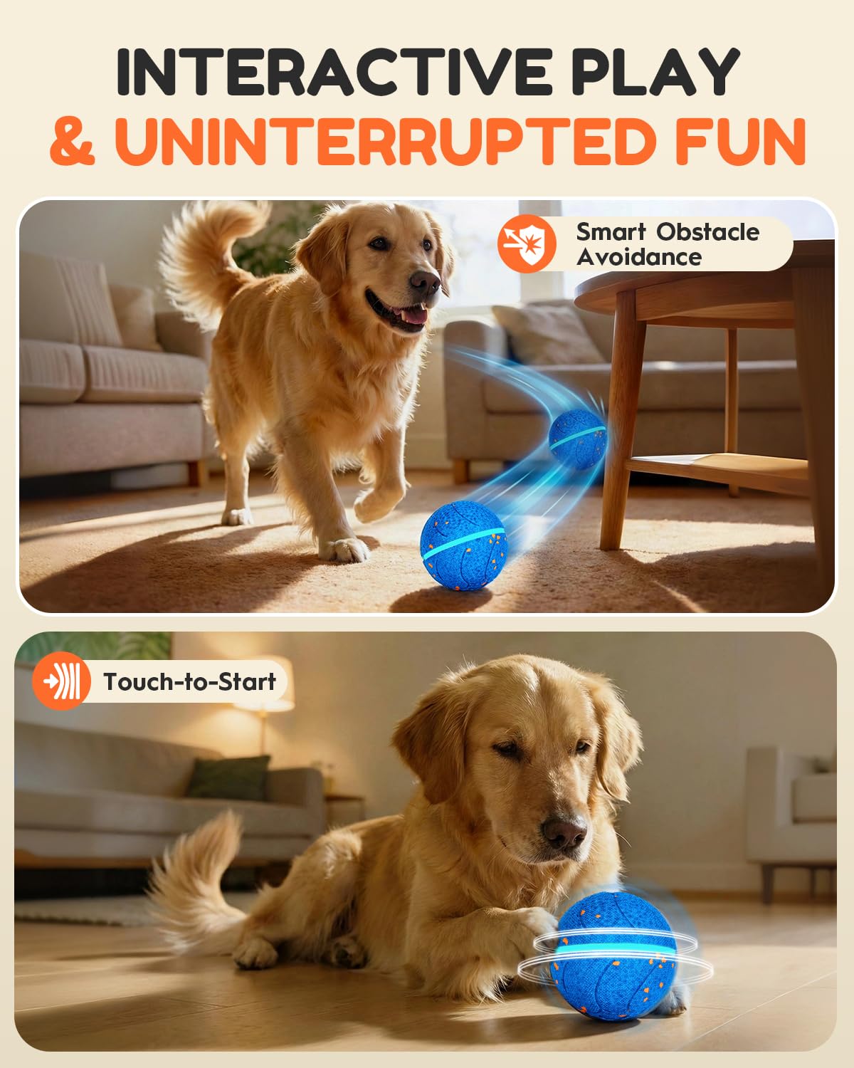 osou Jouets interactifs intelligents pour chien, balle automatique à mouvement et rebondissement pour chiens de taille moyenne et grande, E-TPU durable et imperméable, avec mouvement irrégulier pour