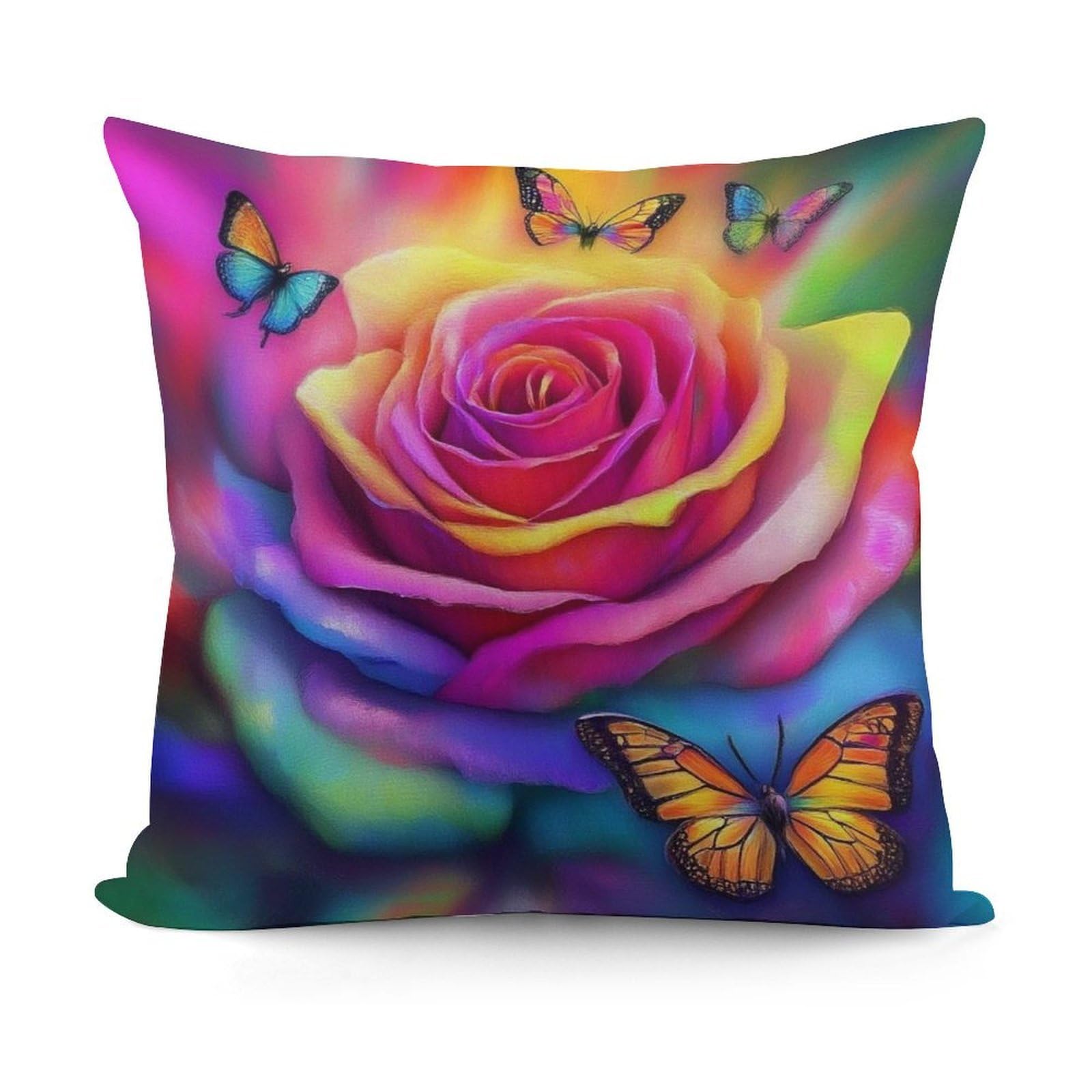 Smazdfxx Picture(714) Unique Pattern Soft Trippy Tie Dye Rose Colorful Art Plush Pillow Cover With Zipper For Sofa, Couch, Living Room Decorative