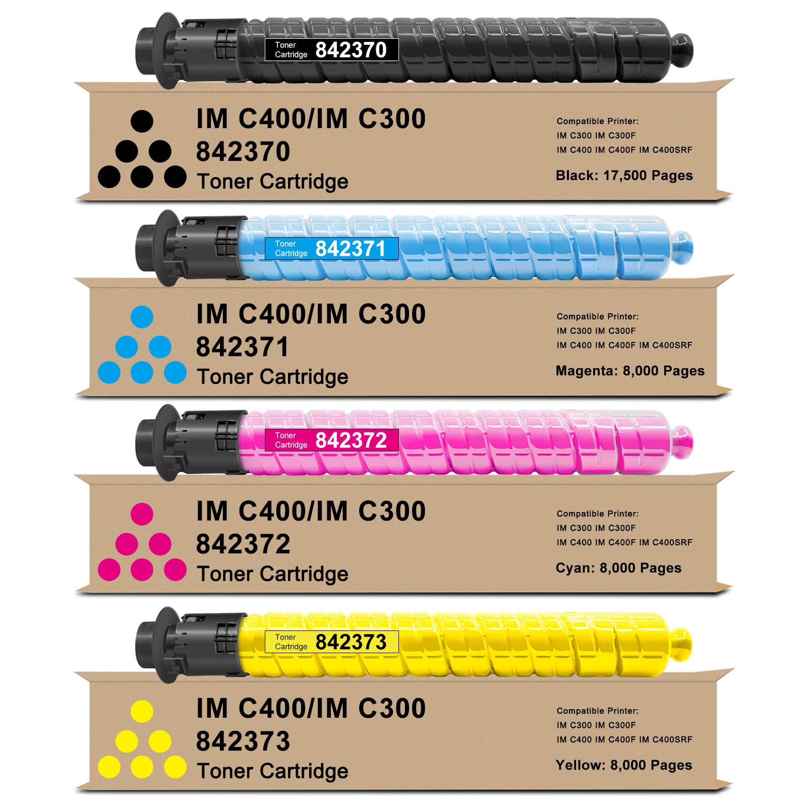 BUTEGOO IMC400 Toner Cartridge Replacement for Ricoh 842370 842371 842372 842373 for IM C400 C400F C400SRF Printer, 4 Pack