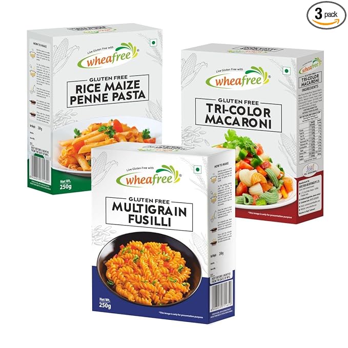 Gluten Free Multigrain Fusilli (250g), Rice Maize Penne Pasta (250g) and Tri-Color Macaroni (300g) Combo Pack | No Trans Fat | No Cholesterol | No Maida