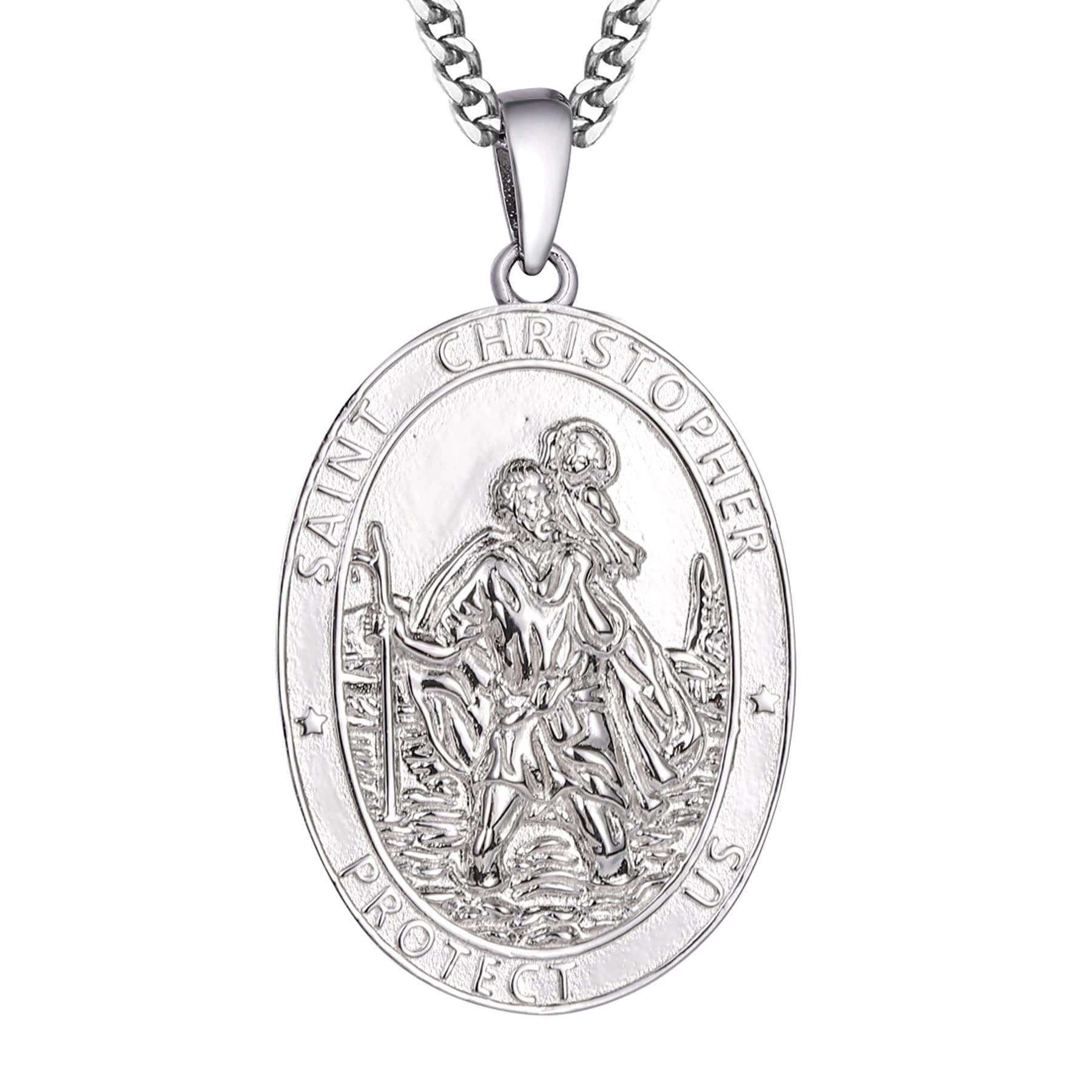 WIOY St. Christopher Medal Necklace 925 Sterling Silver, Medallion Antiqued Coin Religious Saint Christopher Pendant for Men Women