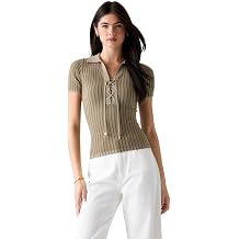 Guess Womens Eco Short Sleeve Polo Lace-up Regina Sweater