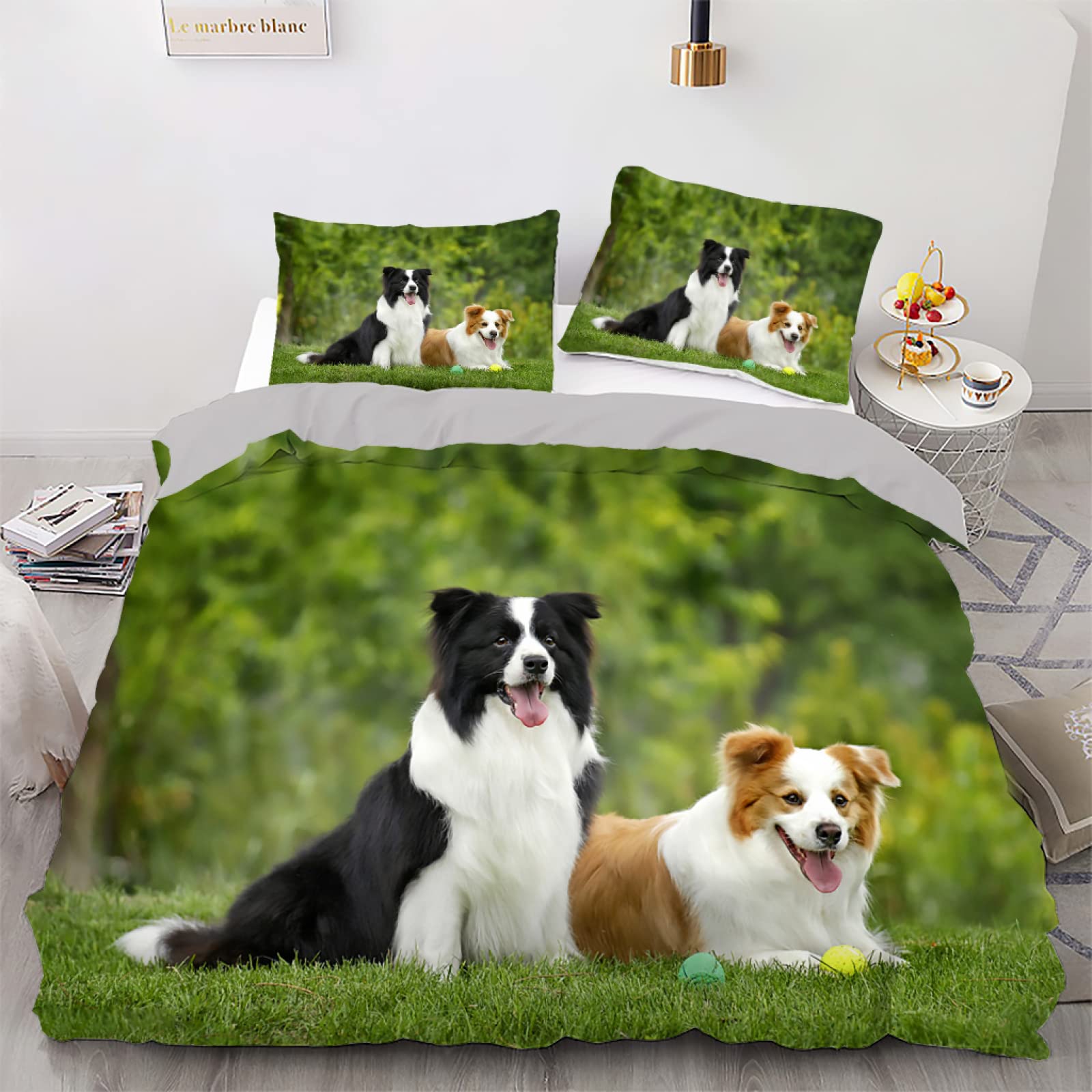 Housse de couette 240x260 deux chiens pour une ambiance de chambre apaisante et chaleureuse