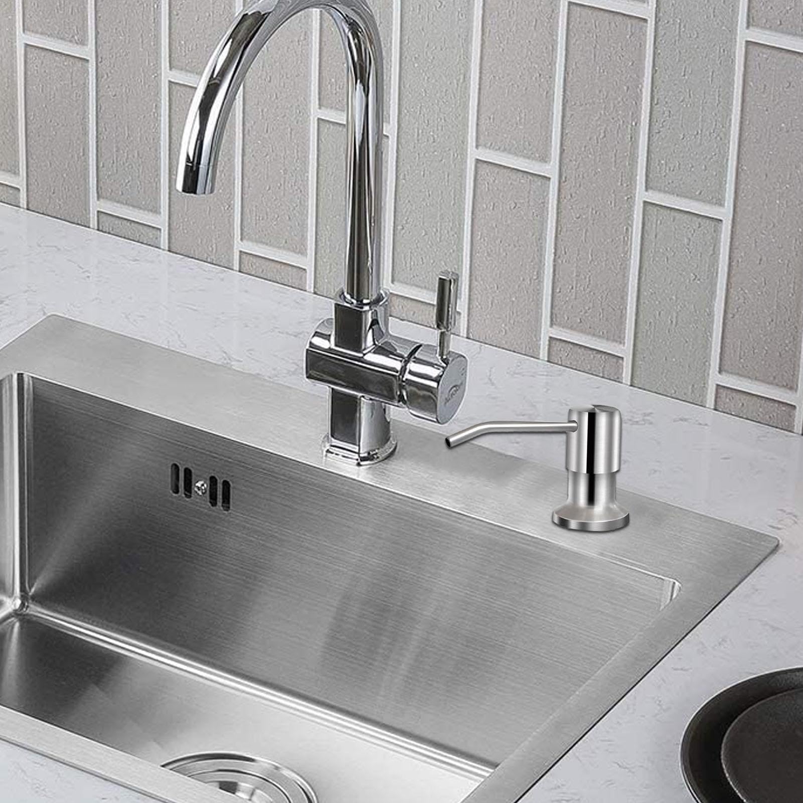 Dispensador de jabón para fregadero de cocina, dispensador de jabón de acero inoxidable, dispensador de jabón líquido, botella de jabón de 350 ml/500 ml, rotación de 360 grados, herramientas de