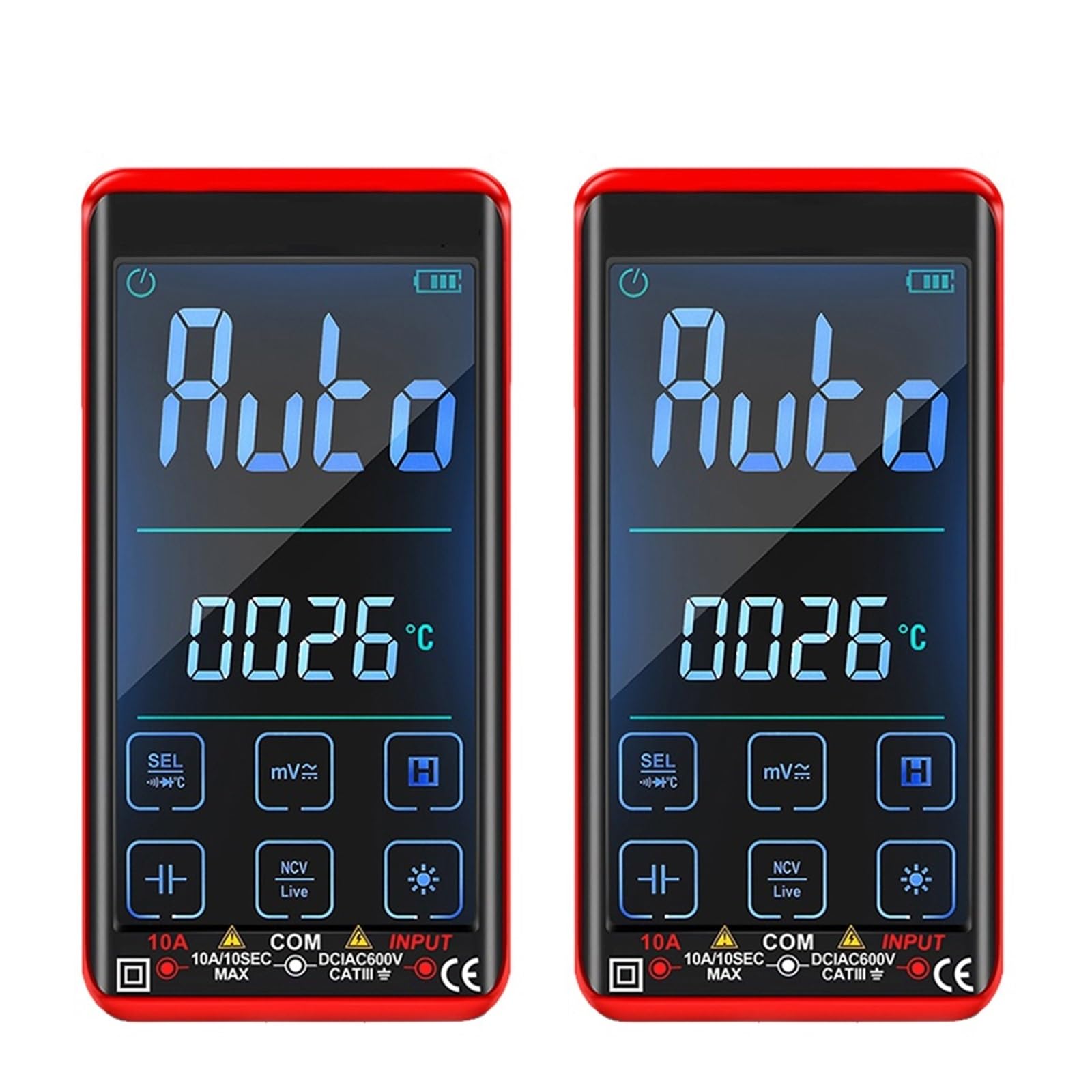 Comprobador MultíMetro Multímetro Táctil Automático Multímetro Digital Inteligente Electricista Profesional Ohm Capacitancia 10A AC DC Multímetro Precisión Seguro(2Pcs Touch Red)