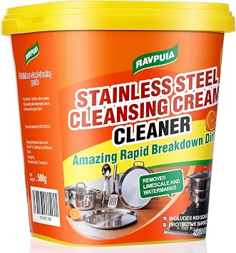 STAINLESS STEEL CLEANER & POLISH - Heavy Duty Cleaning Paste for Stove, Oven, Pans, Cookware, Sink | All Purpose Multi-Purpose Household Cleaner | Removes Grease & Stains | with 2 Sponges 500g