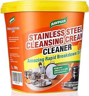 STAINLESS STEEL CLEANER & POLISH - Heavy Duty Cleaning Paste for Stove, Oven, Pans, Cookware, Sink | All Purpose Multi-Purpose Household Cleaner | Removes Grease & Stains | with 2 Sponges (500g)
