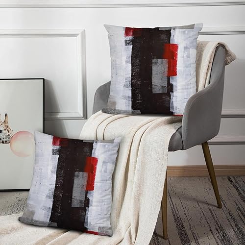 Miniatura 6 de Alricc Juego de 2 fundas de almohada de arte abstracto rojo y gris modernas fundas decorativas de pared negras y blancas para dormitorio sofá sala