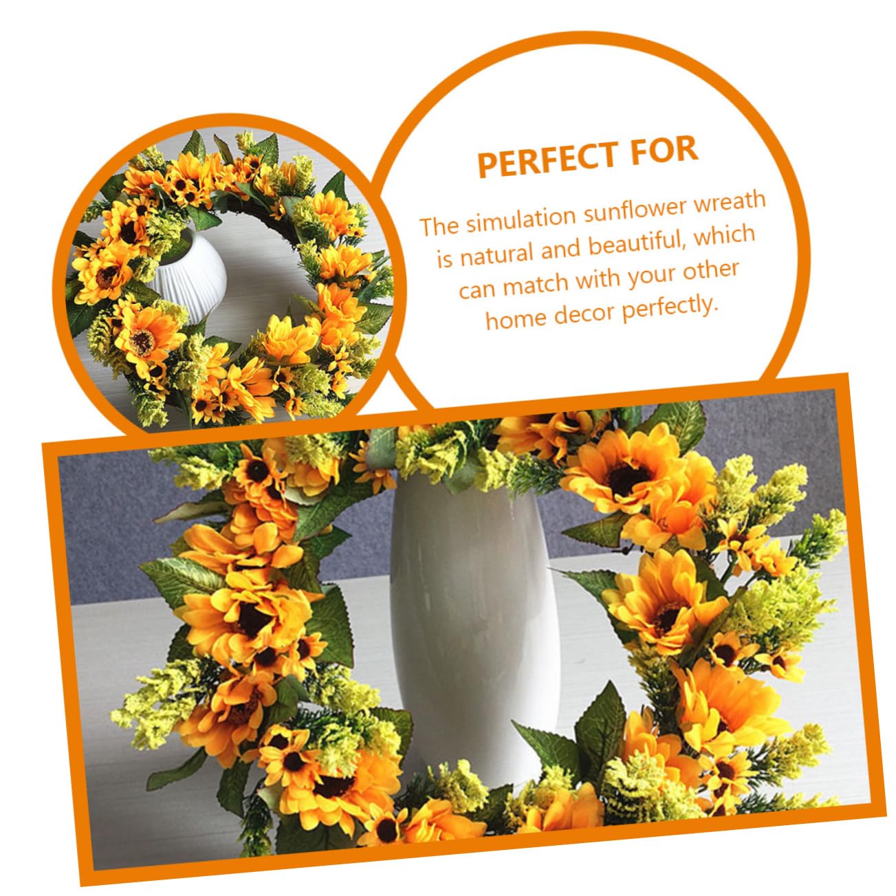 Künstlicher Sonnenblumenkranz aus Seidenstoff, Rund