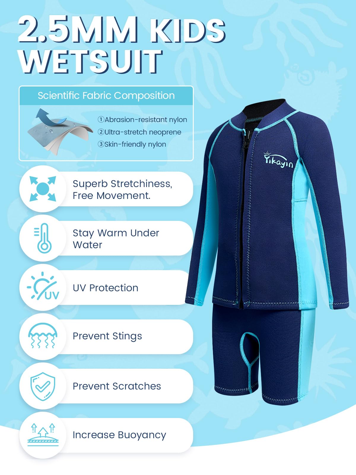 Muta, Bambini 2 mm Due Pezzi Ragazzi Ragazze Mute Bambino Neoprene Costume da bagno termico manica lunga Top + pantaloncini Tenere caldo Tuta subacquea per Watersport