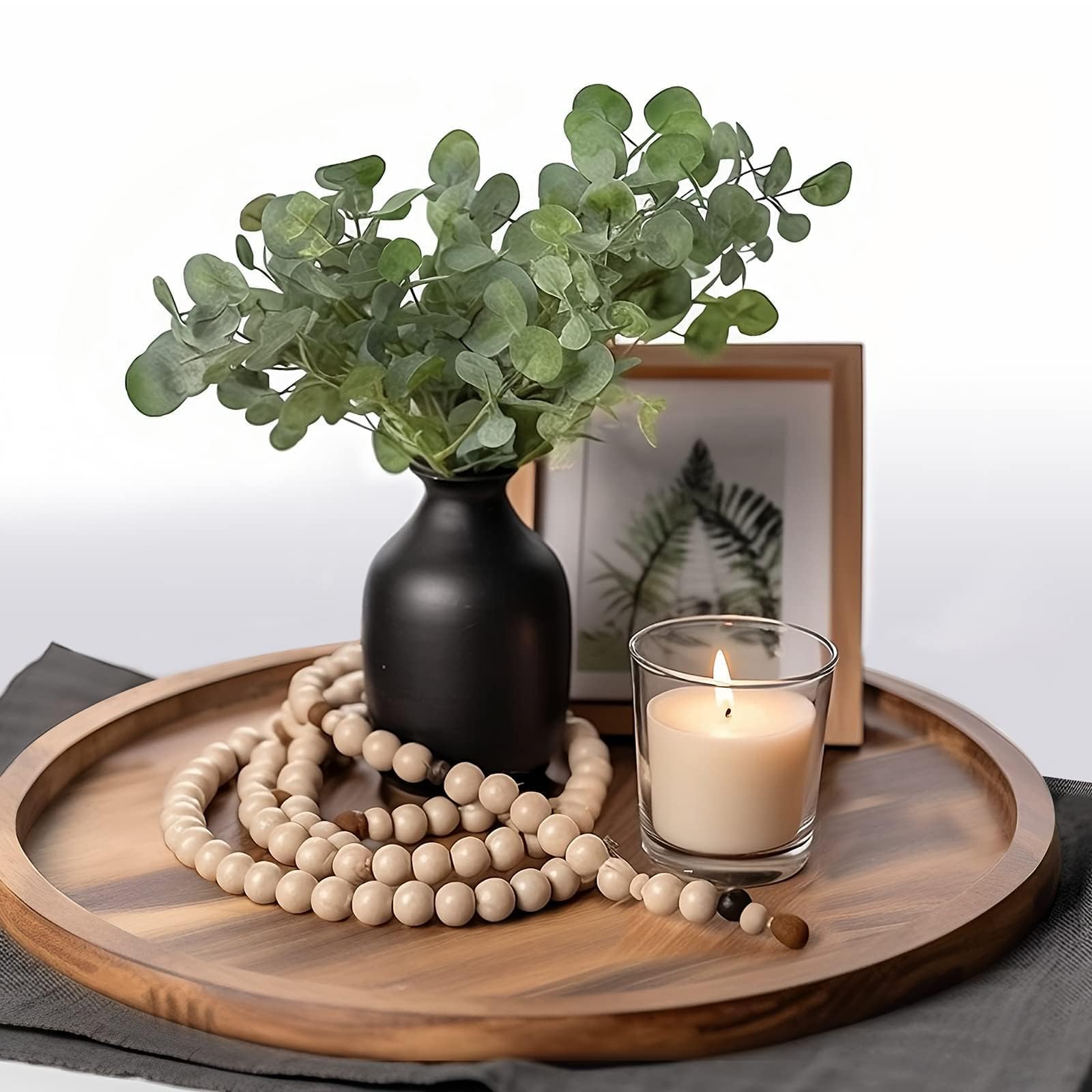 11.5 Inch Small Wood Round Decorative Tray for Home Decor, Coffee Table, Dining Table, Kitchen Island, Bathroom Counter