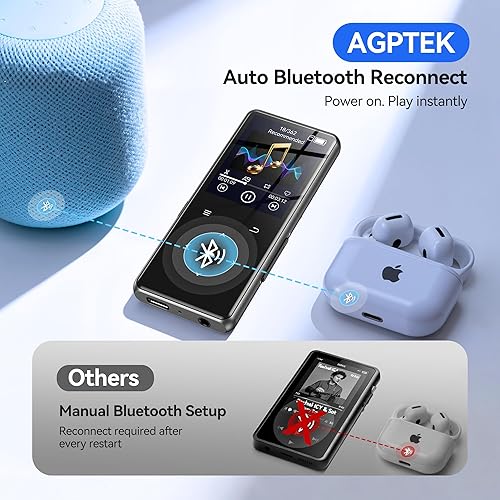 Miniatura 4 de AGPTEK Reproductor MP3 de 64 GB con Bluetooth, reproductor de música M7 de 1.8 pulgadas con altavoz y radio FM, botones táctiles, soporta hasta 128