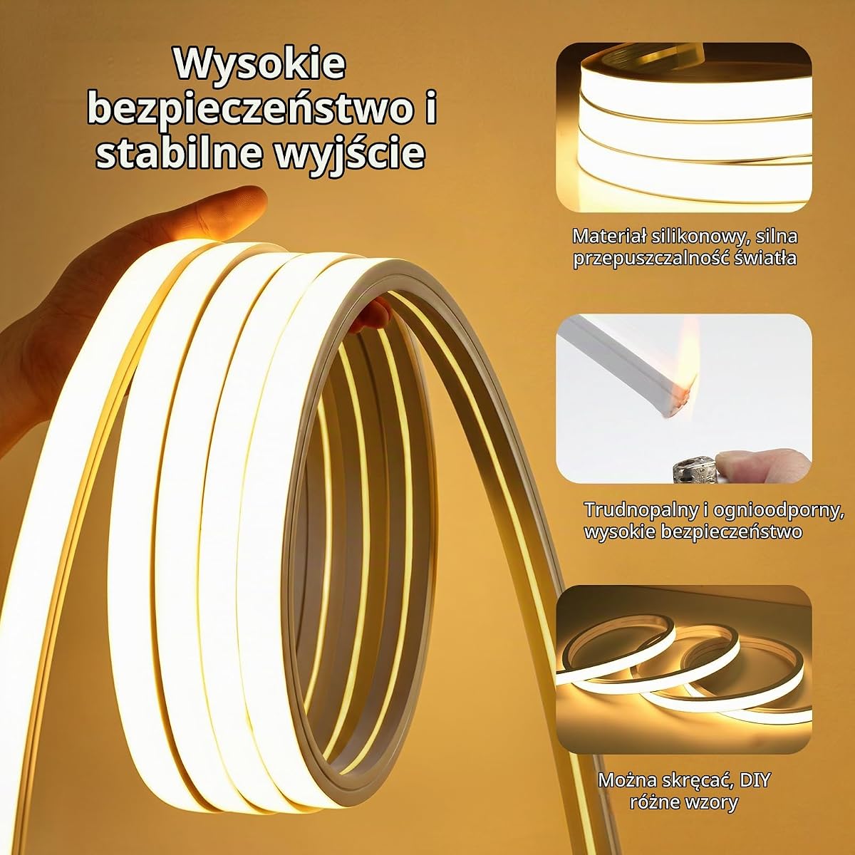 2m Neon LED Pasek 220V Z Możliwością Ściemniania Silikon IP65