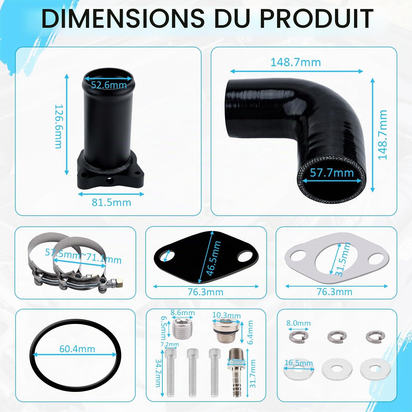 Kit Suppression Vanne EGR 1.9 TDI, EGR Valve Removal 57mm convient pour moteurs ASZ BKC BXE ARL BLT BJB BXF BSW BUK BPX AXC AXB AUY BTB, pour A3 A4 A6 Golf OE 038131501AT 038131501T 038131501AB noir
