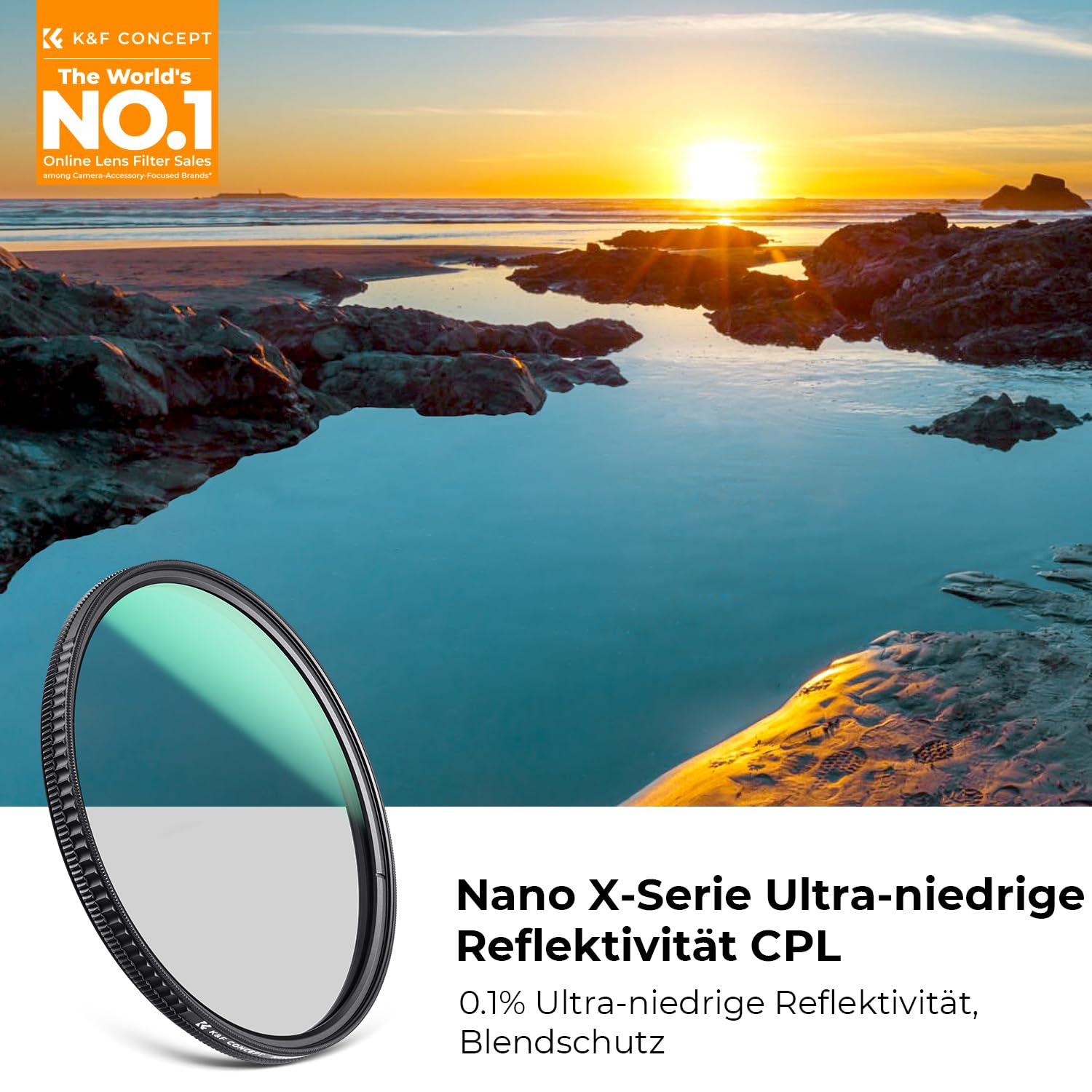 K&F CONCEPT Filter 82mm Ultra-niedrige Reflexion Polfilter CPL Polarisationsfilter Optisches Glas mit Multi-Nano-Beschichtung (Nano-Xcel)