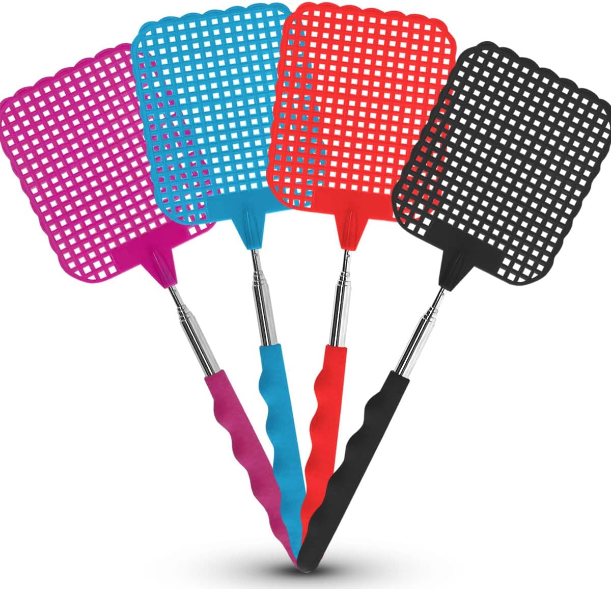 4pk Extendable Fly Swatter Up to 73cm Heavy Duty Fly Swat
