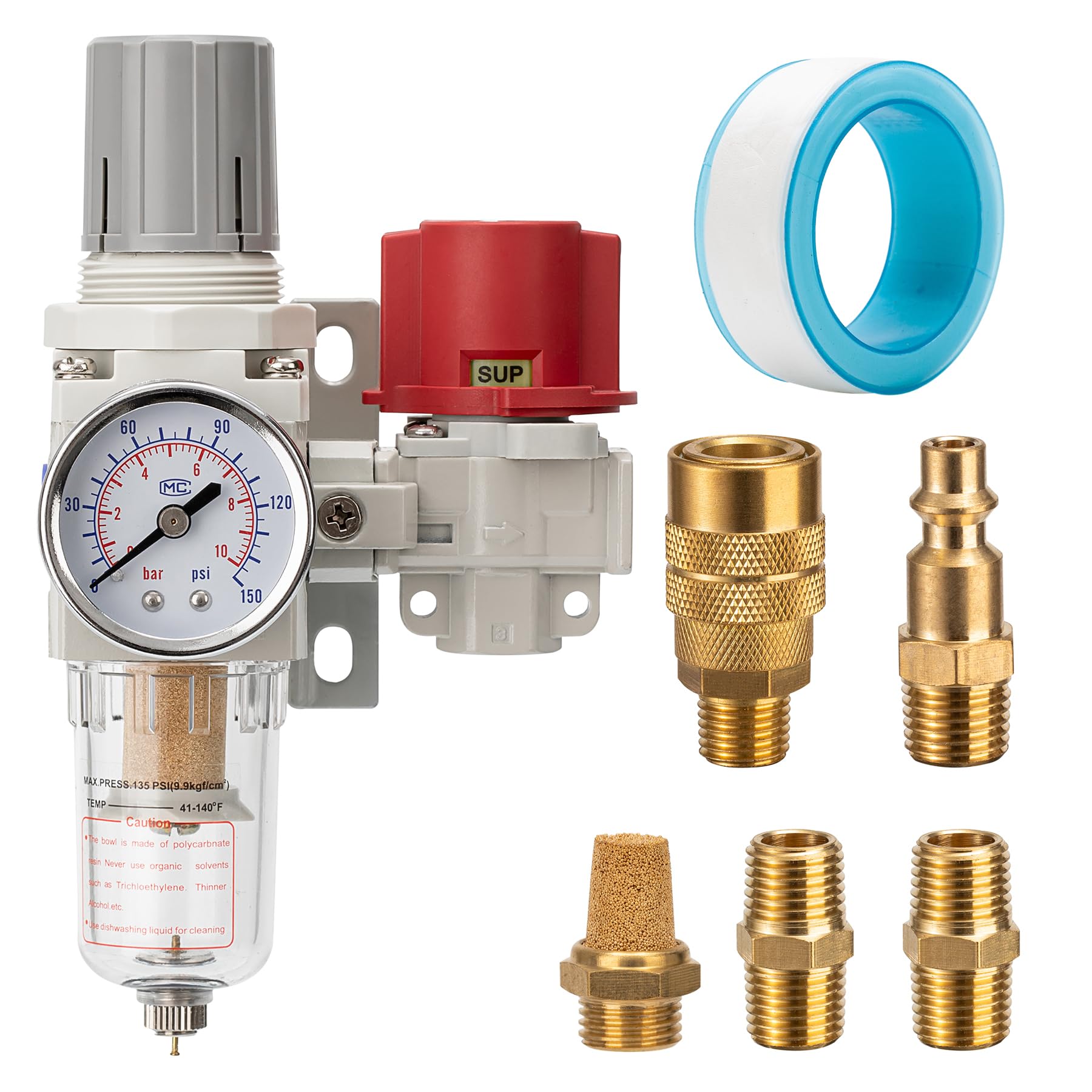 Industrial Air Compressor Filter Regulator Combo 3/8" NPT 0-150 PSI Gauge,Semi-Auto Drain,Pressure relief 3 port valve,5 Micron Water Separator for Pneumatic Tools — Amazon image 7