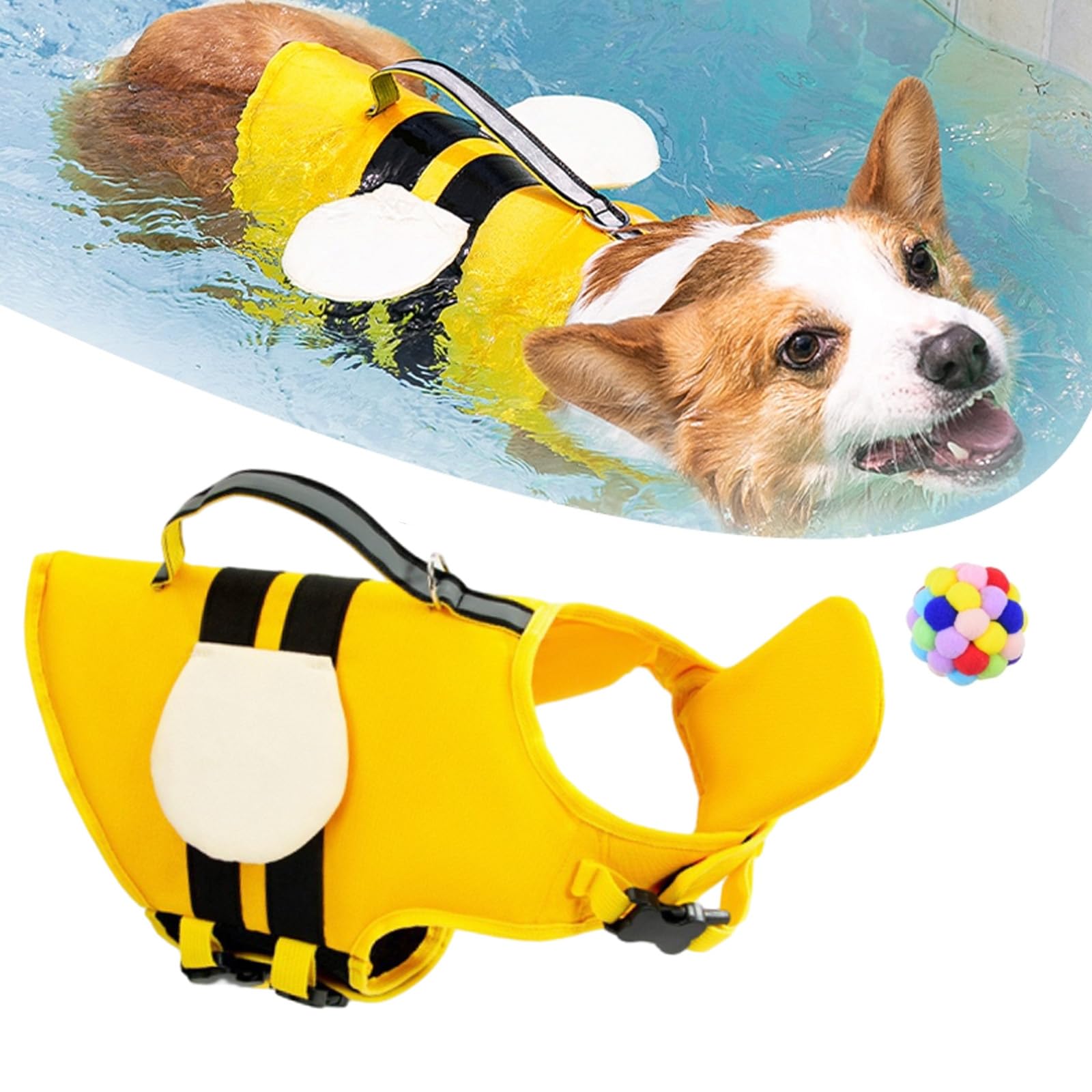 Schwimmweste für Hunde, schwimmweste Hund mit kopfstütze (Bienen,S)