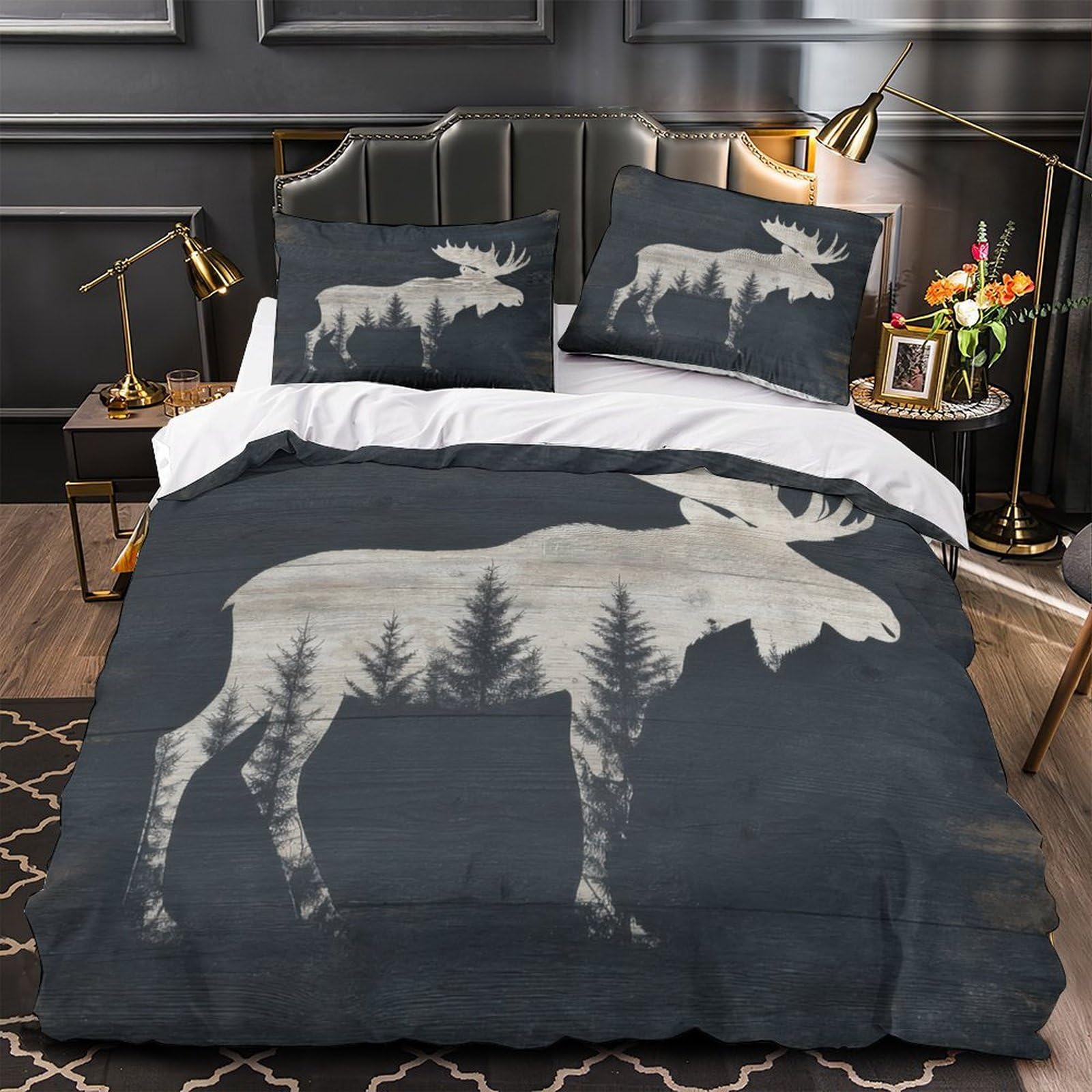Housse de couette 140x200 orignal imprimé 3D avec taies linge de lit adulte motif nature forêt