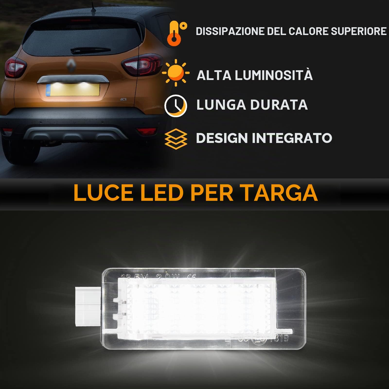 POPMOTORZ 2 Pezzi Luci targa, Luce targa a LED 18 LED 2835 SMD con Canbus Sesign Senza Errori Bianco Installazione Semplice per Renault Captur Clio 3 Clio 4 Espace 4 Fluence Laguna 3