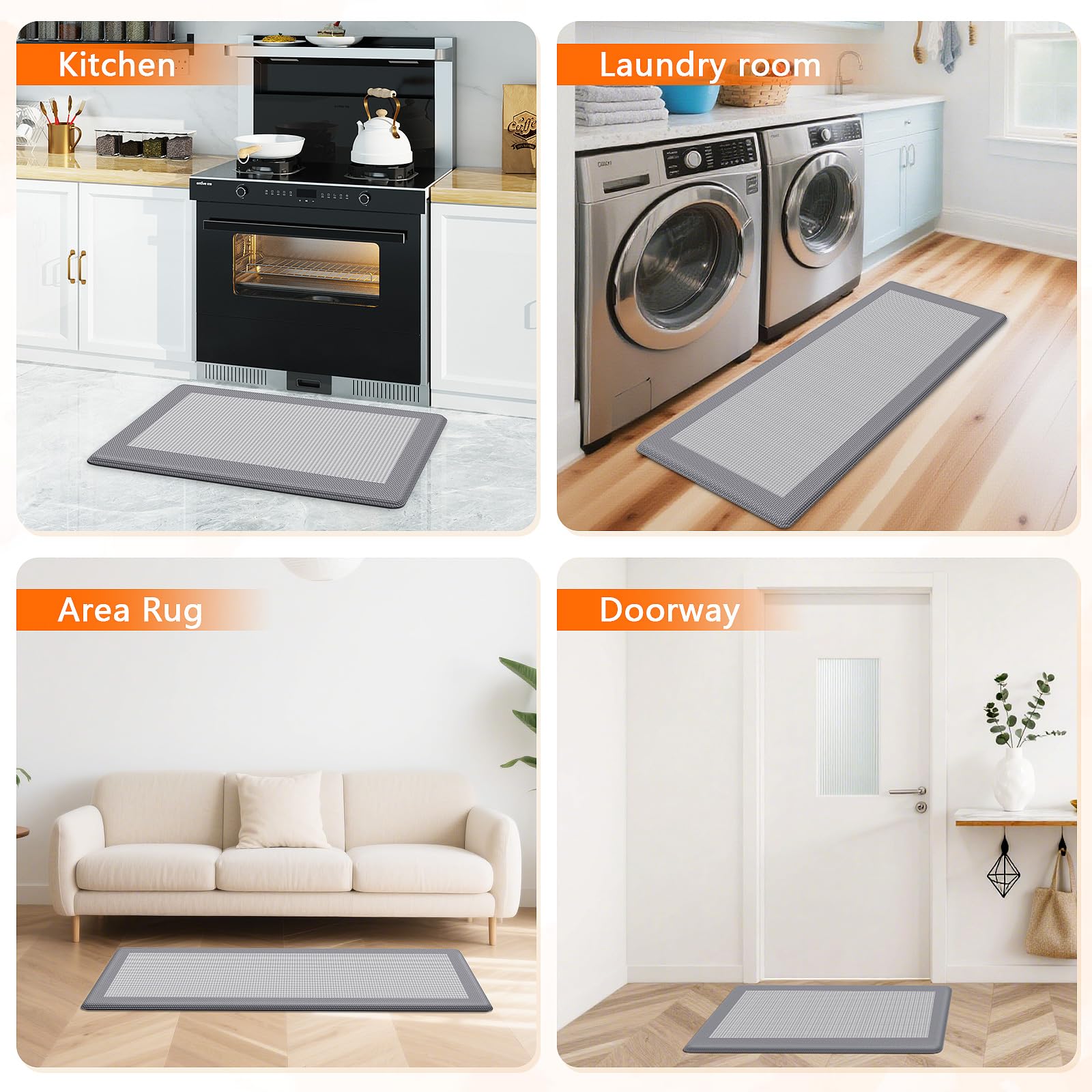 Kitchen Mats, 2PCS Kitchen Rugs for Floor, Cushioned Anti-Fatigue Mats for Kitchen Floor, Non-Slip Standing Desk Mat for Sink, Home, Laundry & Office, 17.3"x30"+17.3"x47" (Grey)