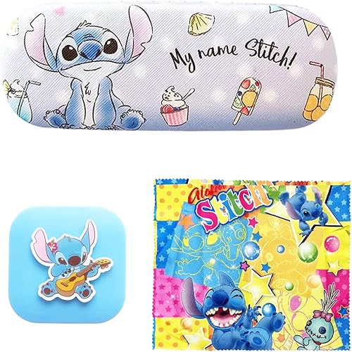 Rondlaho Kawaii Hard Shell Eyeglasses Case with Cleaning Cloth, Portable Contact Lens Case Kit, Cute Lens Holder Kit