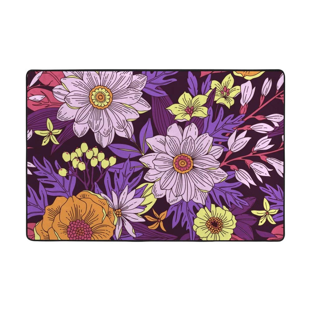 Tapis élégant motif floral violet Ruchen en velours corail de haute qualité pour intérieur
